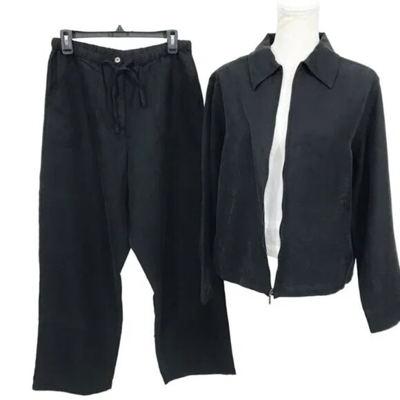 Vintage High Waist Pants and Zip Jacket 2 Piece Set Black Sz 10 - Picture 1 of 13